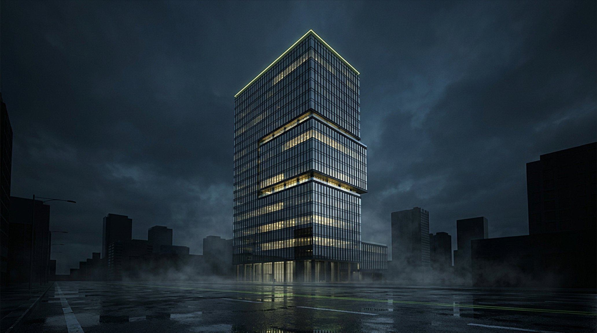 The building at night before the Kodaa Casambi dashboard goes live